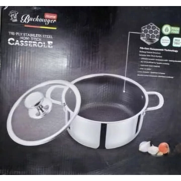 Bachmayer BM-1012-28 Rozsdamentes Főzőedény Üvegfedővel, Tapadásmentes, Különleges bevonattal, 28 cm átmérő, 8,3 L, Ezüst