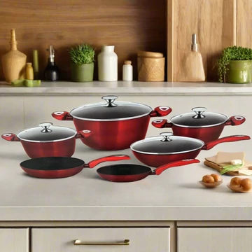 Bachmayer BM-7312 márvány bevonatú edénykészlet 10 darabos, Bordó színű