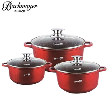 Bachmayer Home BM-7891 6 részes prémium márvány bevonatú lábas készlet fedővel, Piros