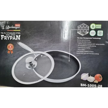 A Bachmayer BM-1005-28 Serpenyő üvegfedővel, Tapadásmentes, Különleges bevonattal, 28 cm átmérő, 3,1 L