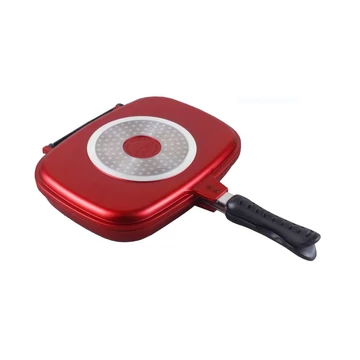 Bachmayer BM-7501-32 Dupla Grill Serpenyő 32x24x7,5 cm, Márvány bevonat, Tapadásmentes, 180 fokban forgatható, Piros