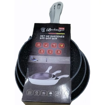 Bachmayer BM-77037 3 részes Serpenyőkészlet., Átmérő 20/24/28 cm, Szürke