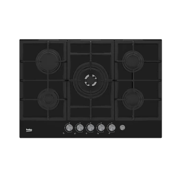 Beko HILW75235S Beépíthető gáz főzőlap, Főzőzóna 5 db, Üveg felület, Wok égő, Zománcozott edénytartók, Gyerekzár, Égésbiztosító, Mechanikus (Forgatógombok), 75 cm széles, Fekete