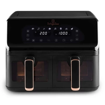 Berlinger Haus BH/9469 fekete- rózsaarany 4,1 L+4,1 L forrólevegős sütő 2700W XXL méret Tapadásmentes olajtálca és kosár Digitális