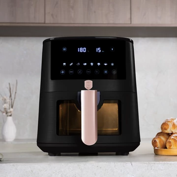 Berlinger Haus BH/9488 fekete- rose gold 5 L forrólevegős sütő 1400W XL méret Kosár tapadásmentes bevonattal 