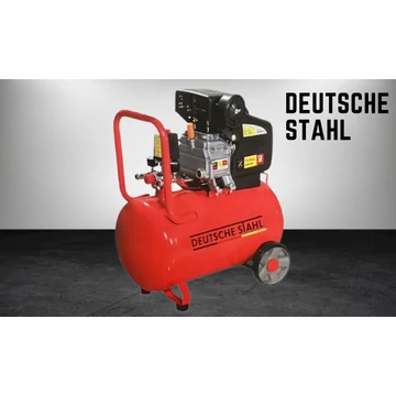 Deutsche Stahl DT-24L Egyhengeres, léghűtéses, dugattyús, olajkenésű kompresszor, olajszint ellenőrzővel, 1.5  kW, 2 LE, 2850 fordulat/perc, 24 L ürtartalom, Max. nyomás 8 bar, Teljesítmény 169 L/perc