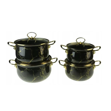 Edenberg EB-9112 Zománcozott edények 8 db, fekete edénykészlet arany márvánnyal, (18-20-22-24 cm)