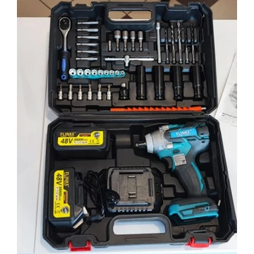 Flinke FK-8045 Akkumulátoros ütvecsavarozó készlet 2 db Li-Ion 48 V/3000mAh akkumulátorral, 1200 W, 2200-3000 fordulat/perc, 380 Nm nyomaték, fekete koffer  helyett szürke