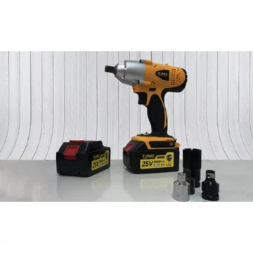 Flinke FK-8008 Akkumulátoros ütvecsavarozó készlet, kerékkulcs, 2 db Li-Ion 25 V/15000 mAh akkumulátorral, 2000 rpm fordulatszám, 3000 bpm ütésszám, 380 Nm nyomaték