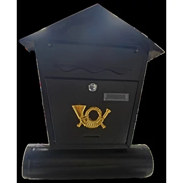 Külső Postaláda, alján újságtartó hengerrel P32428, Kulccsal zárható, Házikó forma, Fekete