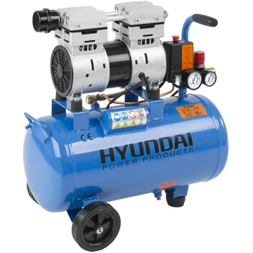 Hyundai HYD-24F Olajmentes kompresszor, 24 L, 750 W, 8 bar, 1380 fordulat/perc, 135 L légszállítás, 2 levegőcsatlakozó, 2 henger