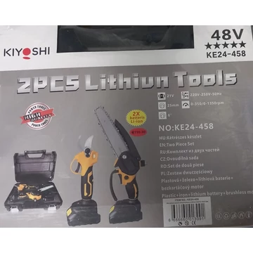 Kiyoshi KE24-458 Akkus Metszőolló és Láncfűrész, 2db 48V akkuval,kofferben,