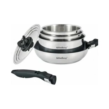 Klönberg KB-3140 Rozsdamentes edénykészlet 5 darabos+levehető univerzális fogantyú , Ezüst
