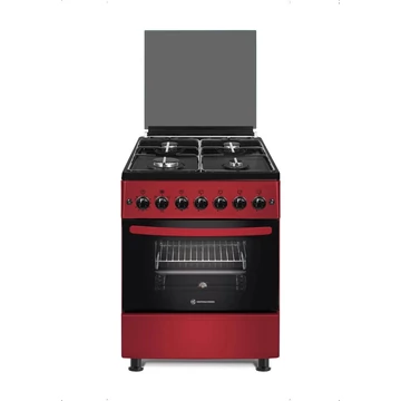 Novacook F6B40EF R kombinált tűzhely, 4 égőfej, 66 L, Grill, Nyárs, Légkeverés, meggypiros