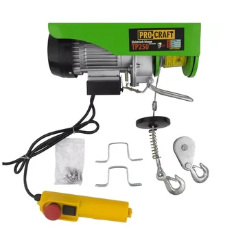 Procraft TP250 Elektromos kábelcsörlő, 510 W, 6 km/h max sebesség, 250 kg max. terhelhetőség, 12 m emelési magasság,10 m/perc emelési sebesség, 20 m kötélhossz