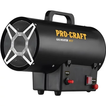 Procraft H17 Gázos Hőlégfúvó, Probán-bután gáz (G30) üzemanyag, 0.7 bar gáznyomás, 17 kW max. fűtési teljesítmény, 320 m³/h légáramlás, túlmelegedés elleni védelem (95°C)