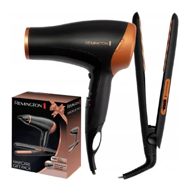 Remington D3012GP Kerámia hajvasaló + hajszárító készlet, 2000W, Fekete/Aranyszín (2 az 1-ben hajformázó ajándékcsomag)