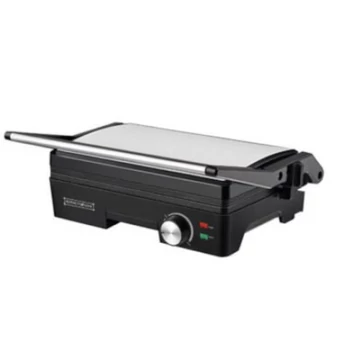 Royalty Line PME-1500.869.1 Nagy méretű multifunkciós panini és grillsütő, 1600W, Alul-felül sütés egyidejűleg, Tapadásmentes sütőlapok, Fekete-Ezüst