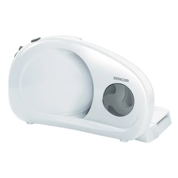 SENCOR SFS 1000WH Elektromos szeletelő, 100W, Nemesacél levehető szeletelő korong,Tekerőszabályzó, Lehajtható alaplap, Állítható vágási vastagság, Gyerekzár, Ujj védelem, Dönthető, Fehér