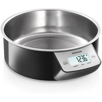 Sencor SKS 4030BK Tálas konyhai mérleg, 5kg/1g, LCD kijelző, Víz és tej térfogatmérés, Rozsdamentes acél