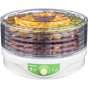 Sencor SFD 2105WH Gyümölcsaszaló, 250W, 5 szárító tálca, Penészgátló, 33 cm átmérő, Fehér