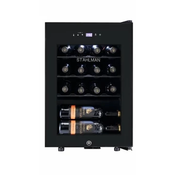 Stahlman ST-312 borhűtő és italhűtő, 50 l, 16 palack, 3+1 fém polc, LED világítás, Fekete