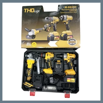 THO Lux Akkumulátoros sárga szerszámkészlet 48V M-9029Y Sarokcsiszoló, Ütve csavarozó, Furó csavarozó