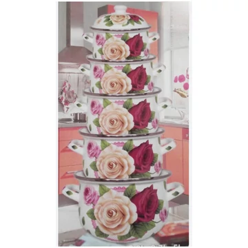 Tidal TD-9797 10 db Lábas edénykészlet Zománcozott fedővel, Virágmintás, 18-20-22-24-26 cm átmérő