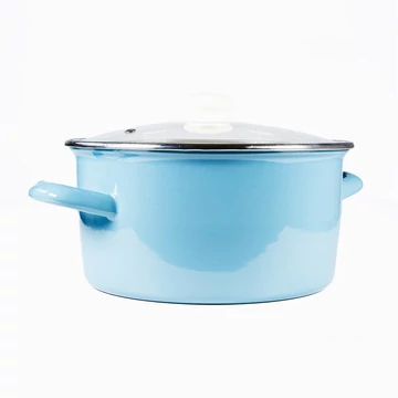 TOO 467121 Line Blue 2,9 literes, 20 cm átmérő, 10 cm magasságú Zománcozott lábas (fazék) üveg fedővel, Kék