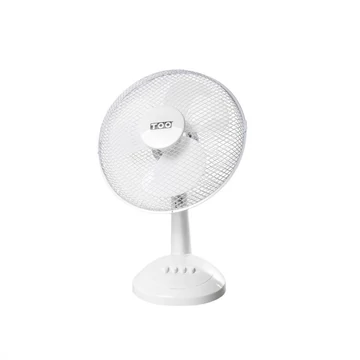 TOO FAND-30-201-W asztali ventilátor, 45 W, 30 cm lapátátmérő, 3 sebességfokozat, Oszcillációs mód, Dönthető fej, Fehér