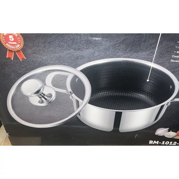 Bachmayer BM-1012-24 Rozsdamentes Főzőedény Üvegfedővel, Tapadásmentes,  Különleges bevonattal, 24 cm átmérő, 5.2 L, Ezüst 