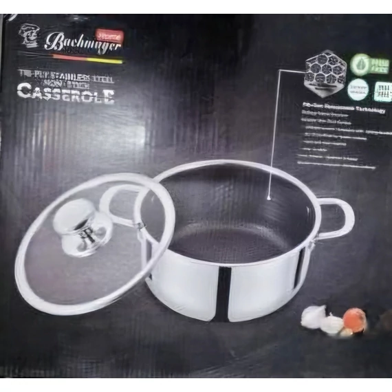 Bachmayer BM-1012-28 Rozsdamentes Főzőedény Üvegfedővel, Tapadásmentes, Különleges bevonattal, 28 cm átmérő, 8,3 L, Ezüst
