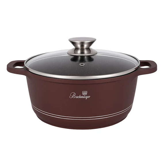 Bachmayer BM-7753-20 Lábas Hőálló Üvegfedő, Márvány bevonat, Tapadásmentes, 20 cm átmérő, 2,4 liter, Burgundi