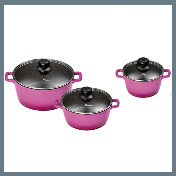 Bachmayer 3 részes márvány bevonatú lábas készlet rózsaszín BM-7871 