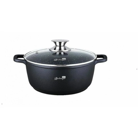Bachmayer BM-7884-44 préselt aluminium edény tapadásmentes kerámia bevonattal, üveg fedővel, 3 rétegű hővezető alj, 44 cm Ø, 23 l, Fekete