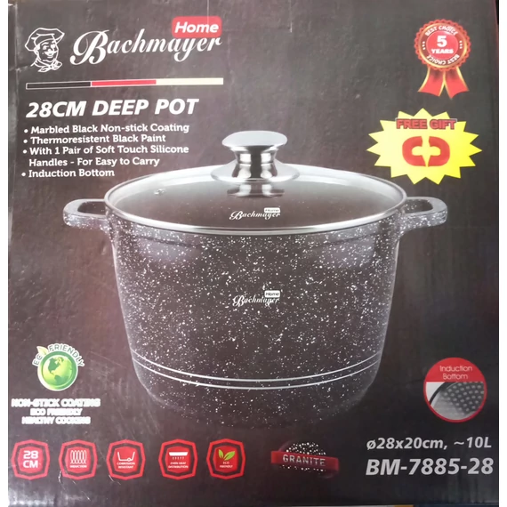 Bachmayer BM 7885-28 Márvány bevonatú 28 cm lábas, 28x20 cm 10 L, Fekete