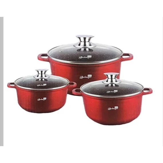 Bachmayer 3 részes márvány bevonatú lábas készlet piros BM-7301