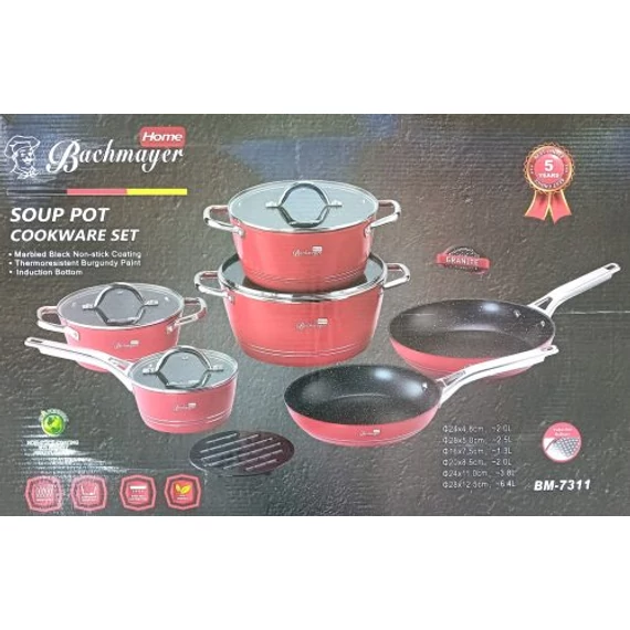 BACHMAYER BM-7311 Edénykészlet 10 részes gránit bevonat, Piros