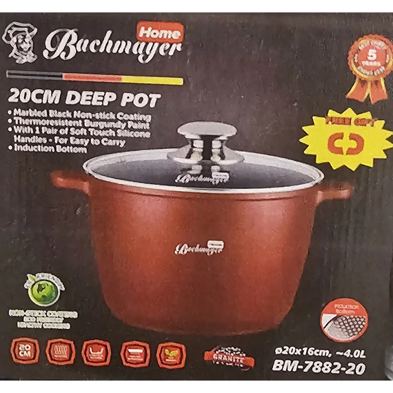 Bachmayer BM-7882-20 mély lábas fedővel, 20 cm , Burgundi