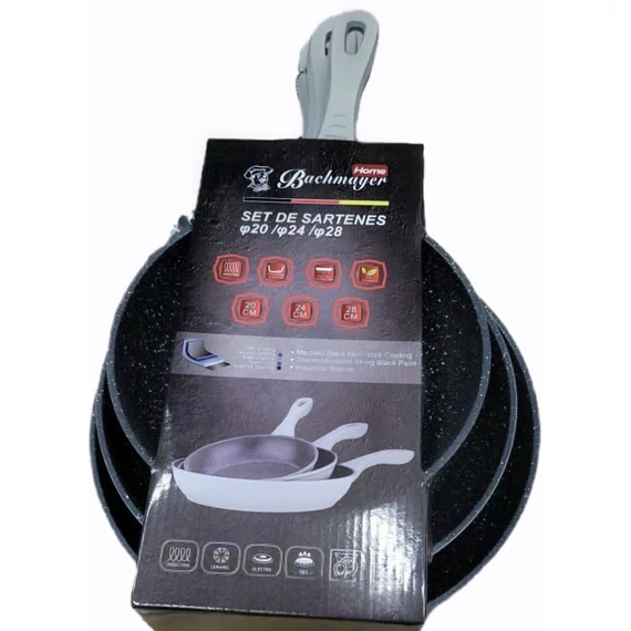 Bachmayer BM-77037 3 részes Serpenyőkészlet., Átmérő 20/24/28 cm, Szürke