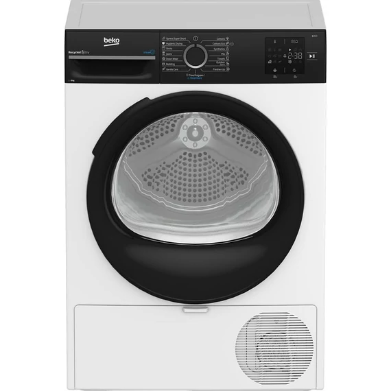 Beko BM3T38239WBB Hőszivattyús szárítógép, 8 kg, "D" energiaosztály, SteamCure gőz funkció, Digitális kijelző, 64 dB, Gyermekzár, Fehér-Fekete