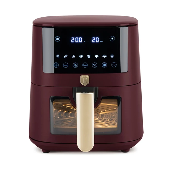 Berlinger Haus BH/9489 Leonardo Collection 5 l forrólevegős sütő, 1400W, XL méret Kosár, tapadásmentes bevonattal, Digitális, Matt bordó