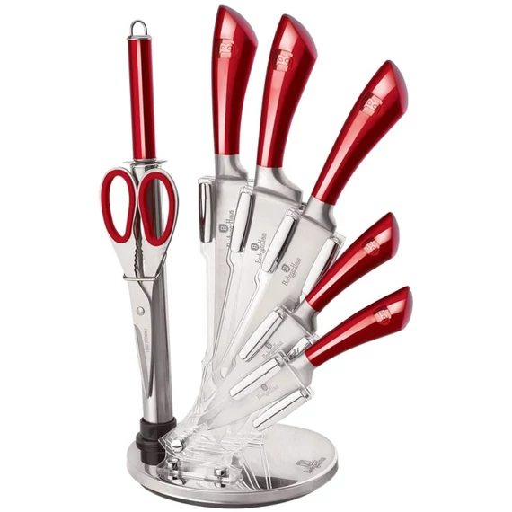 BERLINGER HAUS BH/2459 8 részes késkészlet állvánnyal, Metallic Line Burgundy Edition