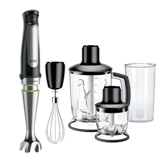 Braun MQ7045X MultiQuick 7  Botmixer 5in1-ben, 1000 W, Jégtörés, Vágás, Habverés, Mixelés, Fekete-Ezüst
