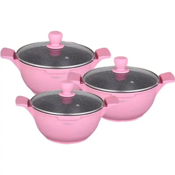 Cheffinger CF-LC01 6 részes Lábas készlet, Fedővel, Rózsaszín 