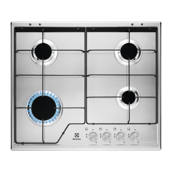 Electrolux KGS6424SX beépíthető gázfőzőlap, 4 főzőzóna, Automata szikragyújtás, Inox