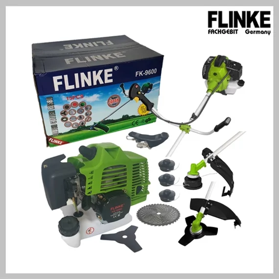 Flinke FK9600 benzinmotoros fűkasza, 5.8 LE, Max.fordulatszám 12500 ford/perc, Damil vastagsága 2,5mm, Maximális vágófelület 390mm, Bozótvágó penge átmérő 230mm, 