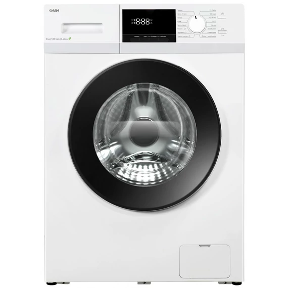 Gaba GTW-814A 8 kg-os elöltöltős szabadonálló mosógép, A energiaosztály, 1400 fordulat/perc, 16 program, Gőz funkció, LED kijelző, Magyar kezelőpanel, fehér