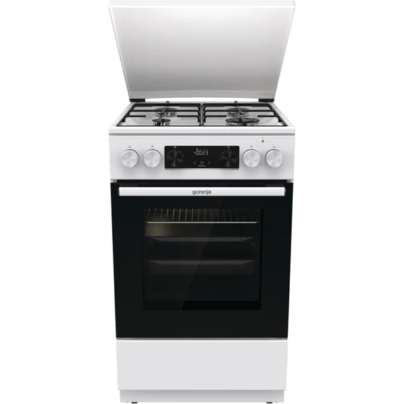 Gorenje GK5C42WJ, Szabadonálló, Gáz, Kombinált tűzhely, Főzőzóna 4, Sütő 62L, A energiaosztály, Grill, Fehér-Fekete