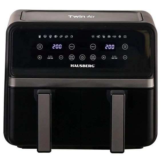 Hausberg HB-2373NG 2200-2400W Forrólevegős sütő (air fryer/airfryer), Dupla kosaras, 8,4 L , Fekete